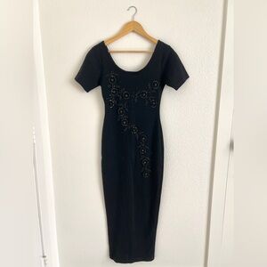 VINTAGE 80s tonal black sequin bodycon dress / size S